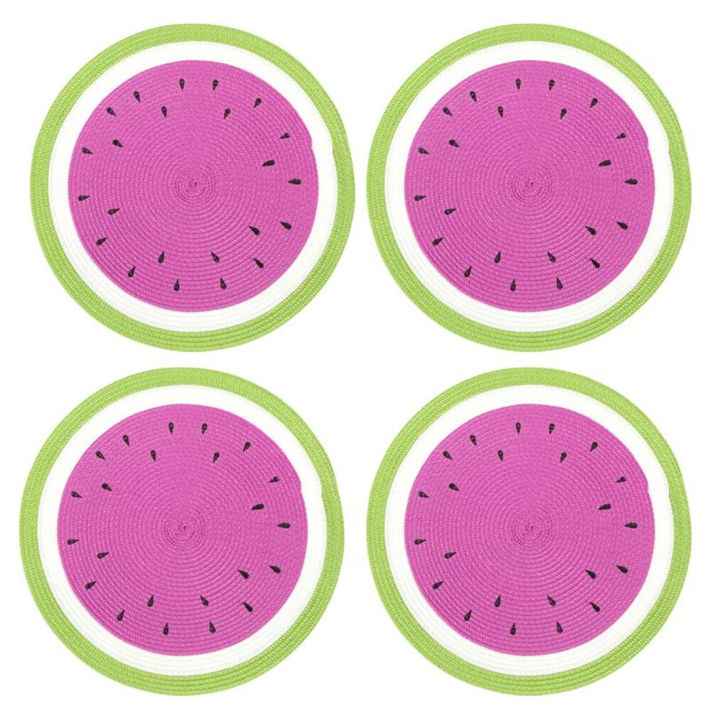 Smart Home Round Watermelon Themed Placemats in Pink/Green/White, Set of 4